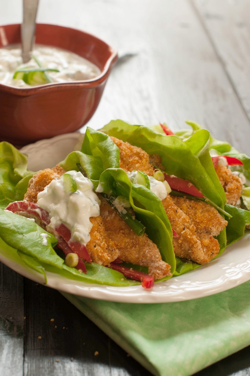 Chicken Lettuce Wraps with Tzatziki Sauce