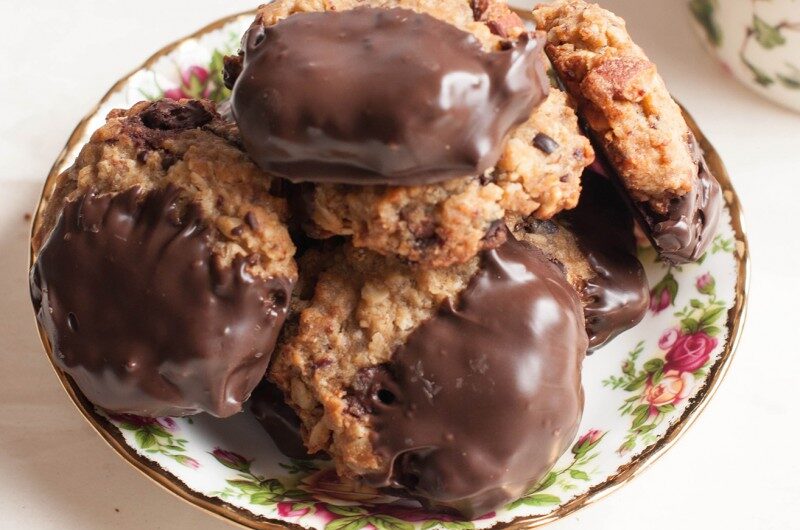 Chocolate Dipped Tahini Cookies