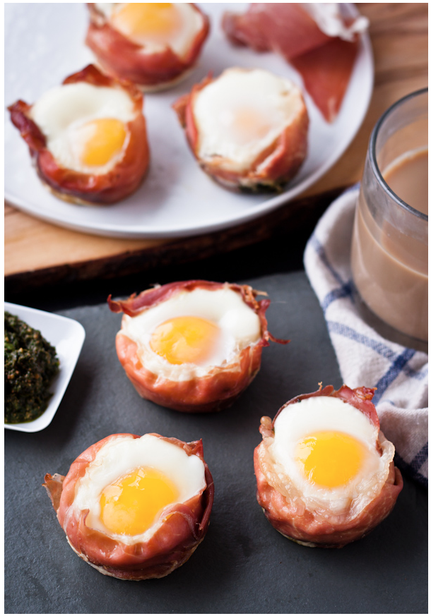 Prosciutto Egg Cups with Pesto