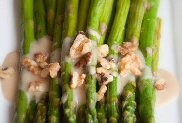Roasted Asparagus with Honey Maple Tahini Sauce