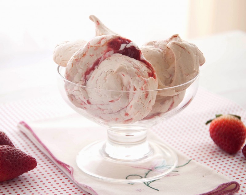 Strawberry Rose Meringue Cookies in Glass Cup